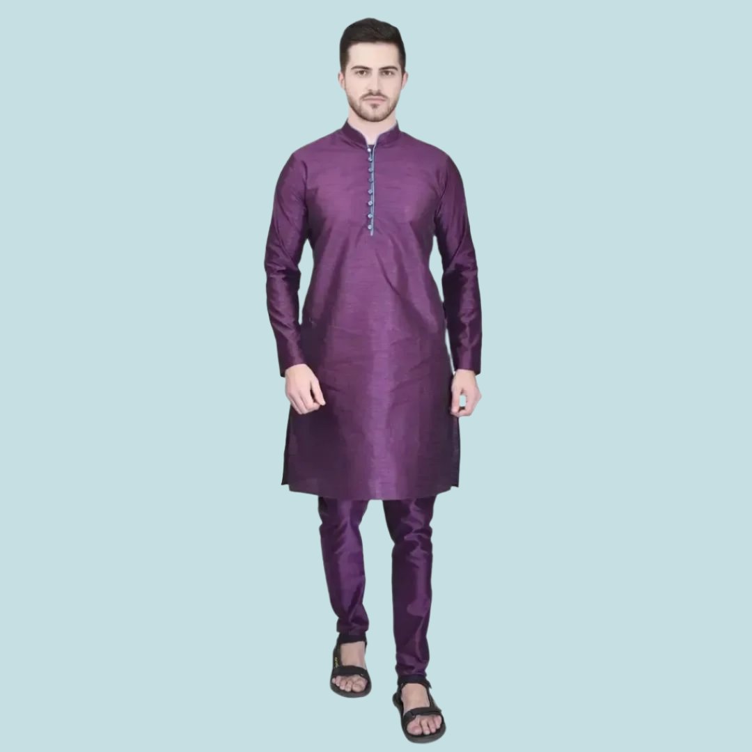 Stylish Silk Kurta & Bottom Set for Men
Size: M, L, XL, XXL
 Color:  Green
 Fabric:  Silk
 Type:  Kurta Sets
 Style:  Solid
 Design Type:  Kurta & Bottom Sets
This stylish silk kurta and bottom set for men combines comfort and elegance. Made from high-quality silk, it offers a luxurious feel and drapes effortlessly on the body. The intricate design and vibrant colors make it a perfect choice for any occasion. Upgrade your traditional wardrobe with